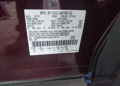 2020 Ford Edge Titanium z USA, uszkodzony, nr VIN 2FMPK3K97LBA35512